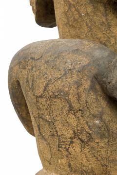 African Cameroon 20th Century Carved Wood Bameleke Chief Squatting Figure on Cir - 4656500