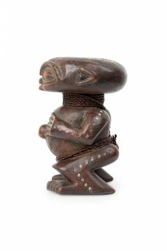 African Cameroon Contemporary Carved Wood Pygmy Squatting Figure - 4674046