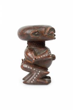 African Cameroon Contemporary Carved Wood Pygmy Squatting Figure - 4674048