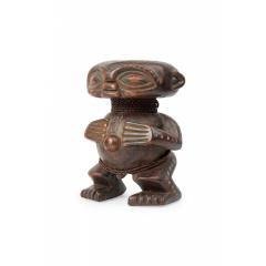 African Cameroon Contemporary Carved Wood Pygmy Squatting Figure - 4721202