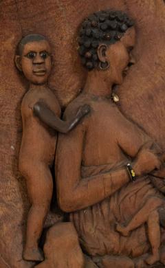 African Carved Wooden Wall Figurative Plaque - 4657071