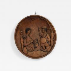 African Carved Wooden Wall Figurative Plaque - 4689920