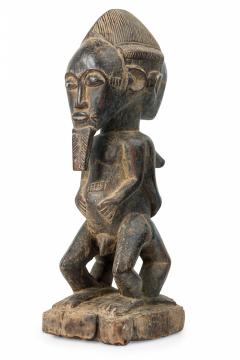 African Cote d Voire 20th Century Carved Wood Baule Conjoined Couple - 4657928