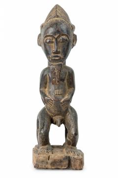 African Cote d Voire 20th Century Carved Wood Baule Conjoined Couple - 4657929