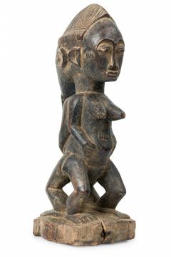 African Cote d Voire 20th Century Carved Wood Baule Conjoined Couple - 4657931