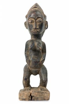 African Cote d Voire 20th Century Carved Wood Baule Conjoined Couple - 4657932