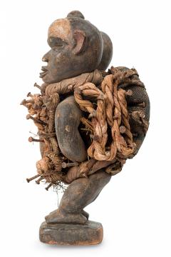 African D R Congo 20th Century Carved Wood Mirror Nkisi Nail Fetish Figure - 4666381