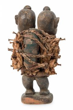 African D R Congo 20th Century Carved Wood Mirror Nkisi Nail Fetish Figure - 4666382