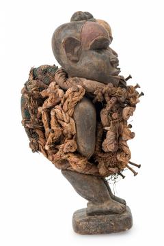 African D R Congo 20th Century Carved Wood Mirror Nkisi Nail Fetish Figure - 4666383
