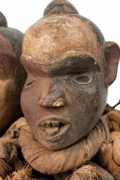 African D R Congo 20th Century Carved Wood Mirror Nkisi Nail Fetish Figure - 4666384