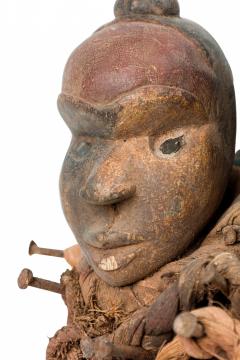 African D R Congo 20th Century Carved Wood Mirror Nkisi Nail Fetish Figure - 4666385