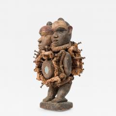 African D R Congo 20th Century Carved Wood Mirror Nkisi Nail Fetish Figure - 4732981