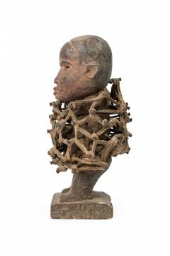 African D R Congo 20th Century Carved Wood Nkisi 2 Headed Nail Fetish Figure - 4668942