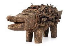 African D R Congo 20th Century Carved Wood Nkisi Koso Dog Nail Fetish Figure - 4660428