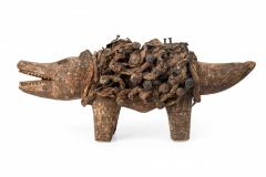 African D R Congo 20th Century Carved Wood Nkisi Koso Dog Nail Fetish Figure - 4660430