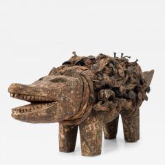 African D R Congo 20th Century Carved Wood Nkisi Koso Dog Nail Fetish Figure - 4690122