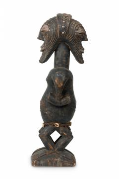 African D R Congo 20th Century Carved Wood Songye 2 Headed Janus Figure - 4668930
