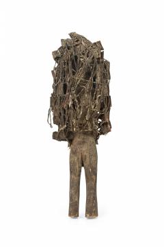 African D R Congo Carved Wood String Nkisi Male Nail Fetish Figure - 4409111