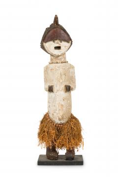 African Gabon 20th Century Hand Carved Reliquary Fetish Figure in Grass Skirt - 4409258