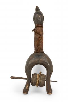 African Gabon 20th Century Hand Carved Tsogo Heddle Pulley with Carved Head - 4666911
