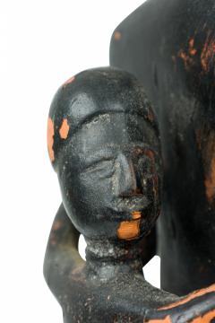 African Ghana 20th Century Carved Wood Akan Seated Mother and Child - 4661848