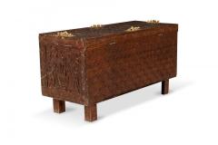African Hinged Top Carved Wood and Brass Figural Chest - 4170074