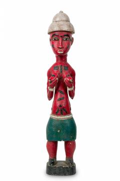 African Ivory Coast 20th Century Carved Painted Wood Baule Female Colonial Fig - 4664544