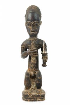 African Ivory Coast 20th Century Carved Wood Baule Diviner Seated Figure - 4653049