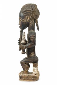 African Ivory Coast 20th Century Carved Wood Baule Diviner Seated Figure - 4653050