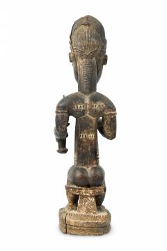 African Ivory Coast 20th Century Carved Wood Baule Diviner Seated Figure - 4653051