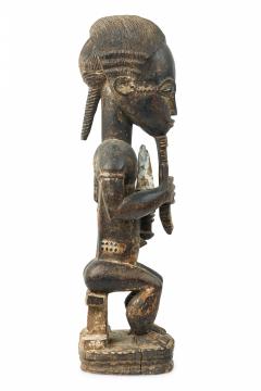 African Ivory Coast 20th Century Carved Wood Baule Diviner Seated Figure - 4653052