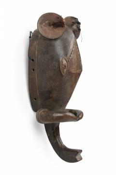 African Ivory Coast 20th Century Carved Wood Baule Goli Elephant Face Mask with - 4668071