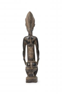 African Ivory Coast 20th Century Carved Wood Baule Seated Female Spirit Spouse  - 4657919