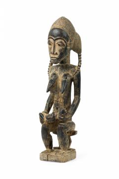 African Ivory Coast 20th Century Carved Wood Baule Seated Female Spirit Spouse  - 4661529