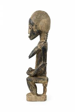 African Ivory Coast 20th Century Carved Wood Baule Seated Female Spirit Spouse  - 4661531