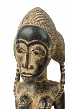 African Ivory Coast 20th Century Carved Wood Baule Seated Female Spirit Spouse  - 4661534