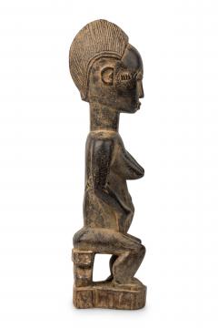 African Ivory Coast Late Carved Wood Baule Seated Female Fertility Figure - 4199608