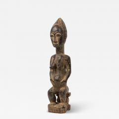 African Ivory Coast Late Carved Wood Baule Seated Female Fertility Figure - 4260677