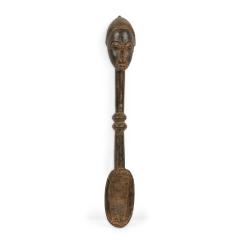African Ivory Coast Mid 20th Century Hand Carved Wooden Baule Ladle - 4709071