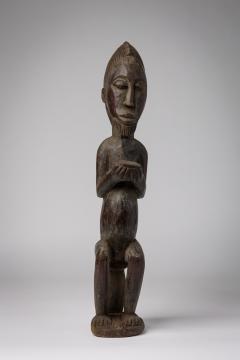 African Ivory Coast Wooden Figure of Male with Bowl - 4668695