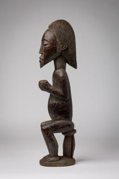 African Ivory Coast Wooden Figure of Male with Bowl - 4668696