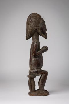 African Ivory Coast Wooden Figure of Male with Bowl - 4668698