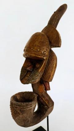 African Kota People Gabon Carved Metal Reliquary Pipe on Stand 20th Century - 4117253