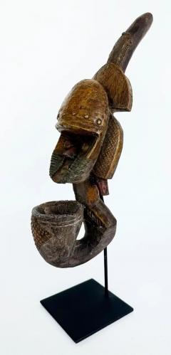 African Kota People Gabon Carved Metal Reliquary Pipe on Stand 20th Century - 4117254