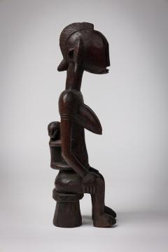 African Mali Late 20th Century Carved Wooden Bamana Maternity Figure with Baby - 4199588