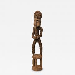 African Nigeria 20th Century Carved Wood Rope Yoruba Male Standing Figure on S - 4732950