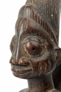 African Nigeria Carved Wood Yoruba Seated Female Fertility Figure with Child - 4199288