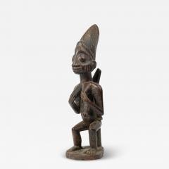 African Nigeria Carved Wood Yoruba Seated Female Fertility Figure with Child - 4250475