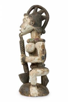 African Southern Nigeria Mid Century Carved Painted Wood Seated Female Anjenu - 4666956