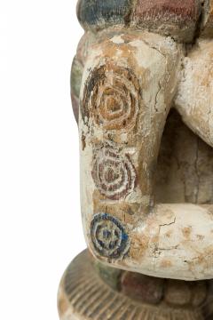 African Southern Nigeria Mid Century Carved Painted Wood Seated Female Anjenu - 4666961